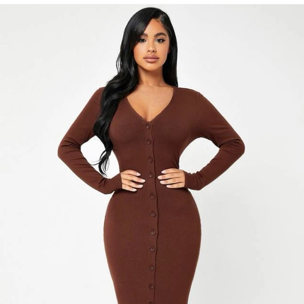 sexy button through rib knit bodycon dress size med 6 NWOT